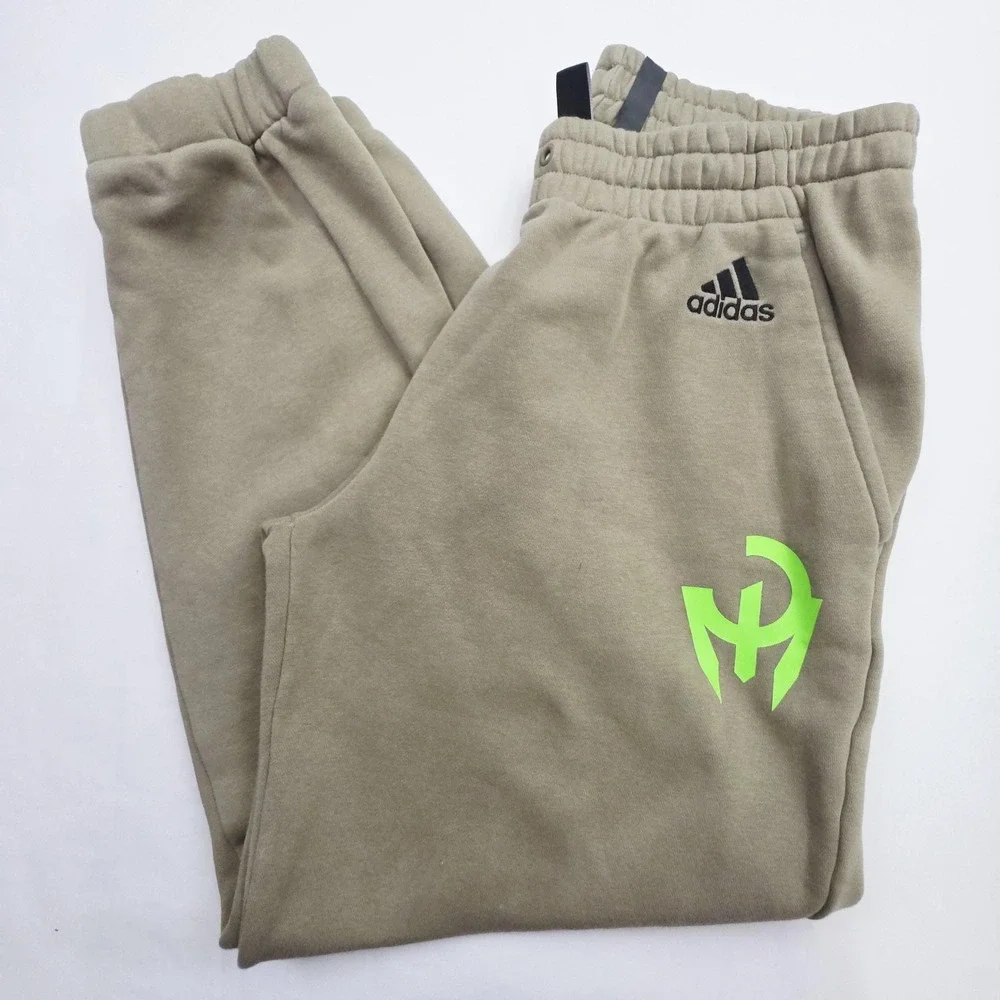 Adidas Primegreen Mens Large Sweatpants Joggers Tan Logo Graphic Casual Athletic